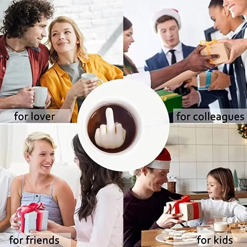 Raise Up Yours Keramiktasse mit Mittelfinger-Motiv in Weiß, personalisierbar und lustig für Kaffee oder Tee - Bild 5