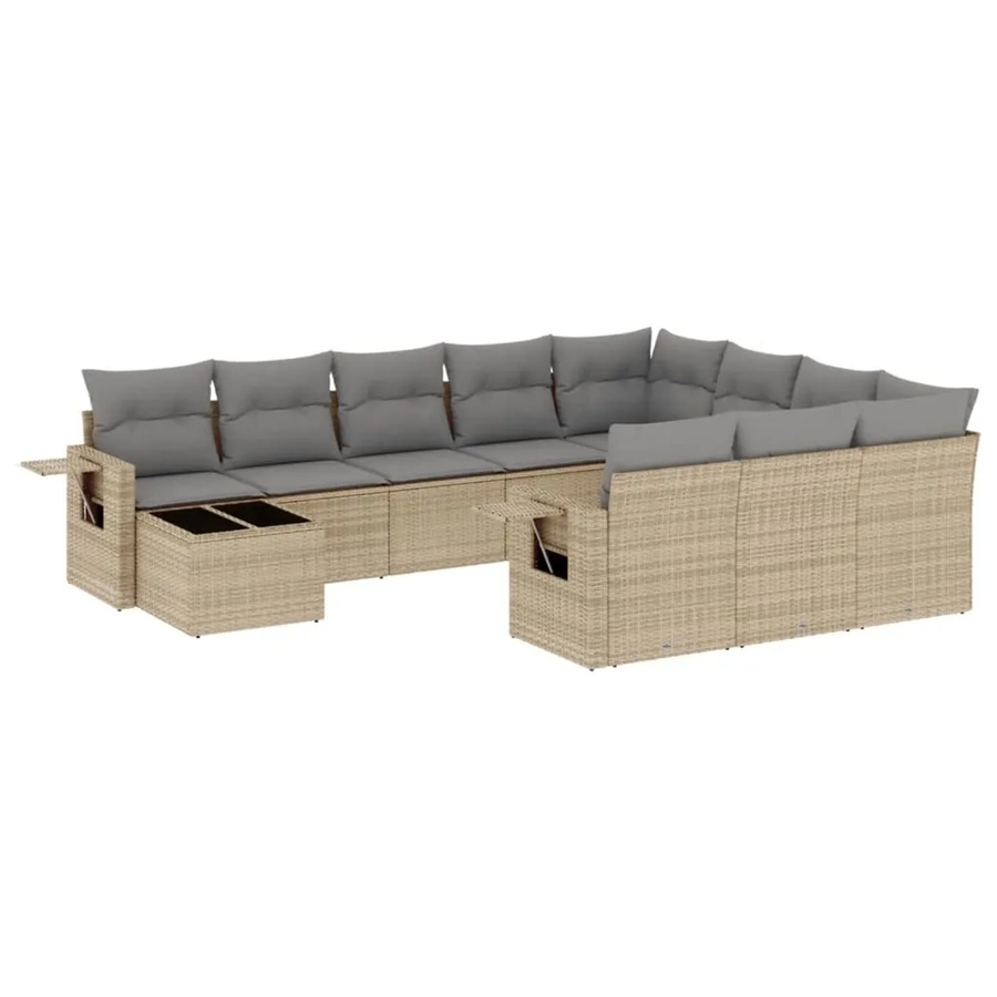 vidaXL 11-teilige Garten-Sofagarnitur in L-Form aus Poly-Rattan mit Kissen in Beige-Grau - Bild 2