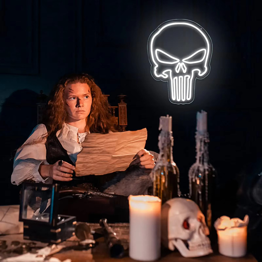 Totenkopf Neonlichtschild in Weiß zur Wanddekoration für Bar, Kneipe oder Schlafzimmer - Bild 4