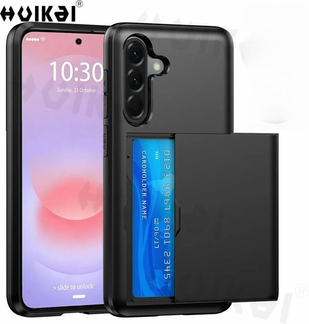 Huikai Schutzhülle für Samsung Galaxy A37 A57 A56 A36 mit integriertem Kartenhalter in Schwarz - Bild 1