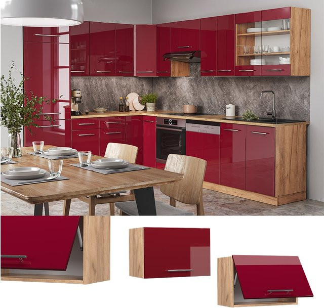 Vicco Hängeschrank Fame-Line Küchenschrank Hochglanz Bordeaux Rot Eiche Breite: 60 cm, Höhe: 34,1 cm, Tiefe: 40 cm - Bild 1