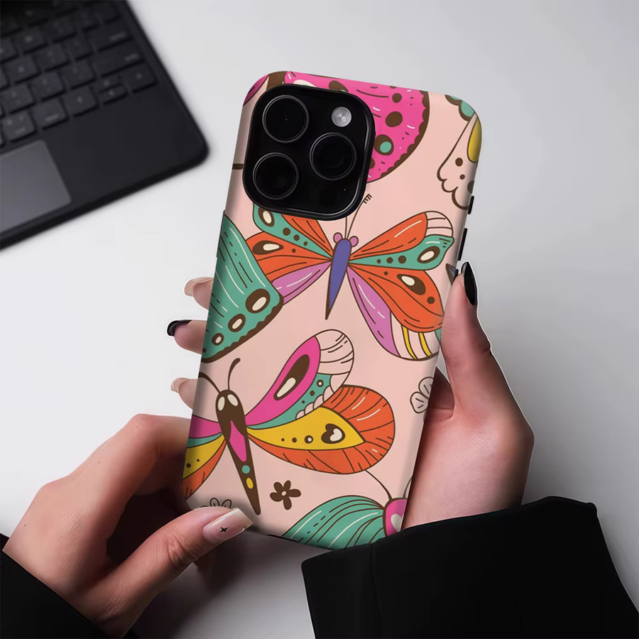 Robuste Pastell-Schmetterlinge Handyhülle mit Magnetfunktion für iPhone 17 16 15 14 13 Pro Max Plus von Potdemiel in Multicolour - Bild 3