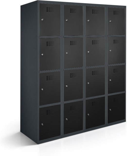 rotstahl Fächerschrank mit 16 Fächern, anthrazitgrauer Korpus und schwarzer Front, B/T/H: 120 x 50 x 180 cm - Bild 1