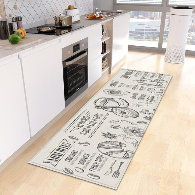 Karpetti Küchenbodenmatte Set aus 2 Stück, Dekorative Fußmatte mit abstraktem Design, Rutschfest und Waschbar, Farbe: Weiß, B/T: 50 x 80 cm und 50 x 150 cm - Bild 1