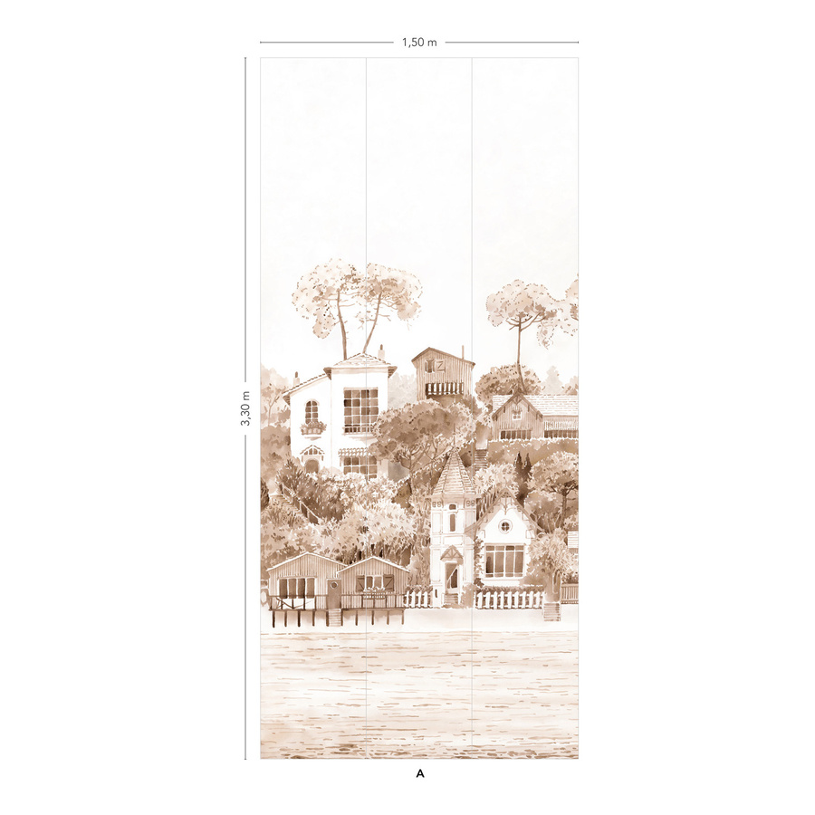 Isidore Leroy Panorama Tapete Front de Mer Sepia Panel A in Braun und Beige aus Vlies - Bild 1