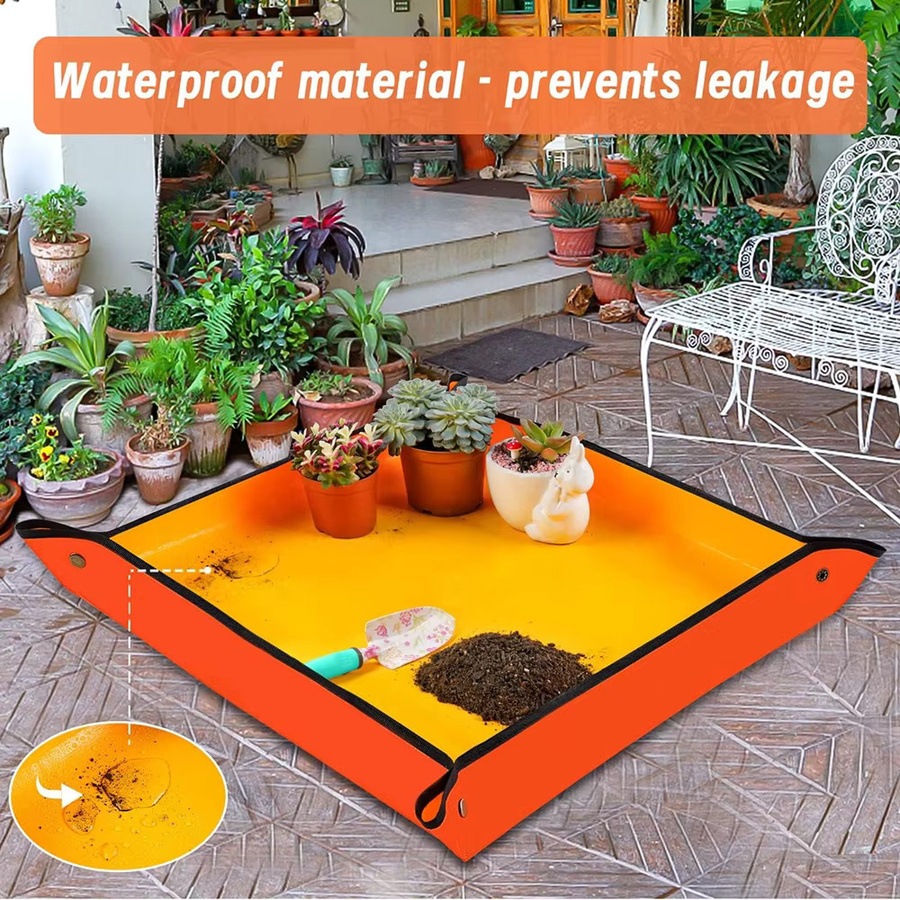 Wasserdichte Pflanzmatte zum Umtopfen von Blumentöpfen in Orange, faltbare Gartenmatte aus Kunststoff - Bild 2