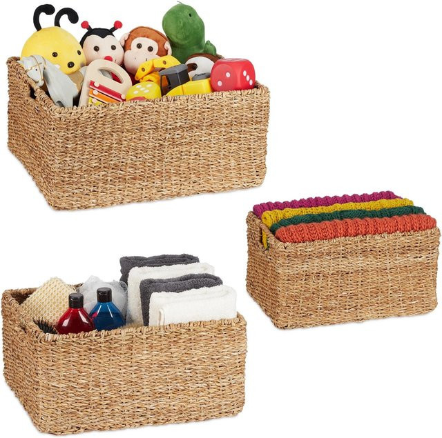 Relaxdays Aufbewahrungskorb Set aus geflochtenem Seegras in Beige, stapelbar, B: 48 cm, T: 22,5 cm, H: 40 cm - Bild 1