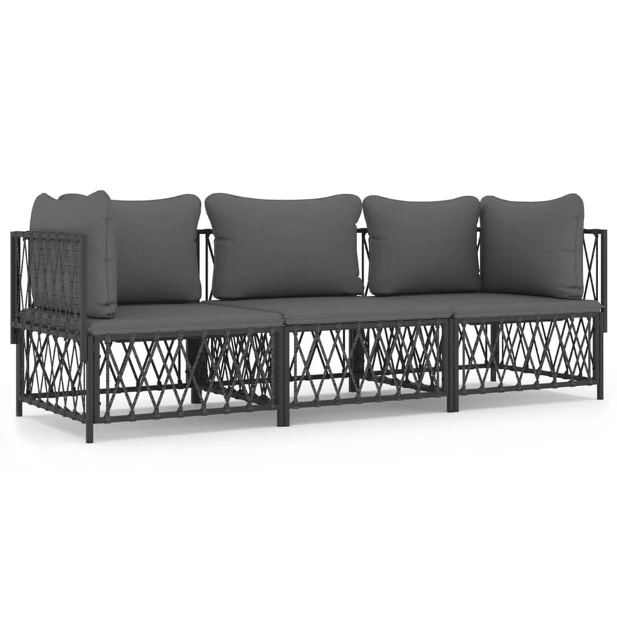 vidaXL 3-tlg Garten-Lounge-Set in Anthrazit mit Kissen aus Textilene und pulverbeschichtetem Stahl - Bild 2