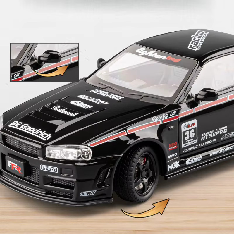 MINI AUTO GTR R34 Sportwagen Modell, 1:24, Metall, mit Licht und Sound - Bild 3