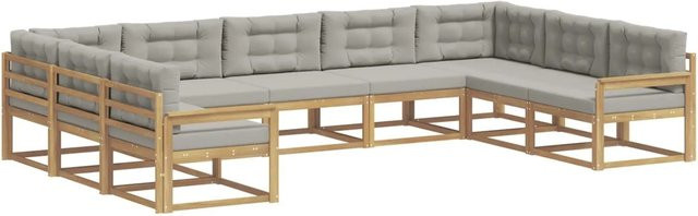 vidaXL Outdoor-Sofagarnitur in U-Form aus Akazienholz mit Kissen in Weiß und Hellgrau - Bild 1