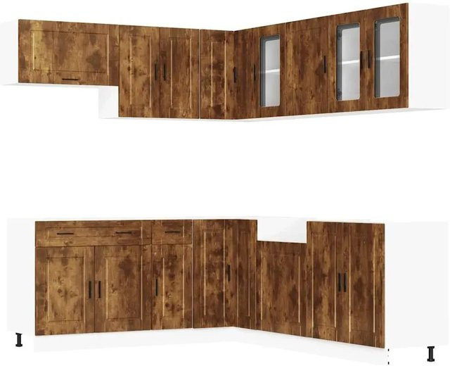 vidaXL Küchenschrank-Set Porto in Räuchereiche, 11-teiliges Eckküchenset aus Holzwerkstoff und Glas, Braun - Bild 1