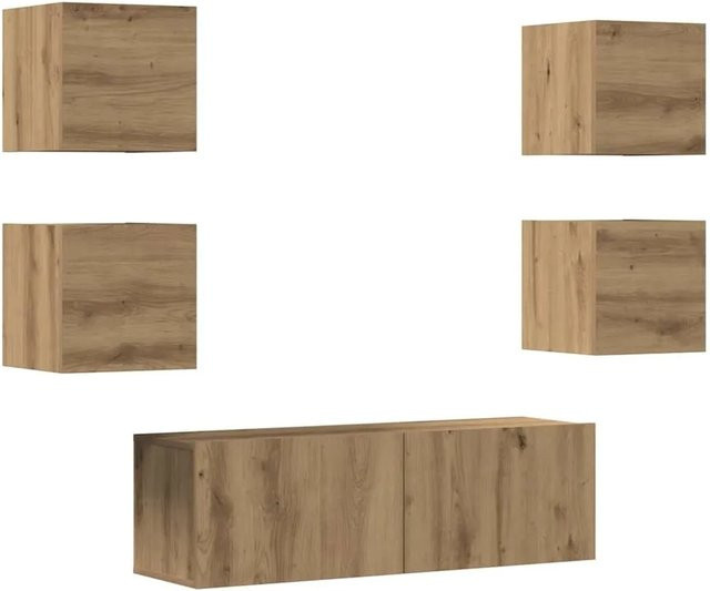 vidaXL 5-teiliges TV-Schrank-Set zur Wandmontage in Artisan-Eiche, Braun - Bild 1