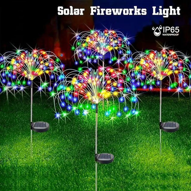 OKAL RED EAST Solar-Gartenleuchten mit 8 Modi, RGB Multicolour LED Feuerwerkslichter, spritzwasserfeste Solar-Lichterkette für Garten, Hochzeit und Party - Bild 1