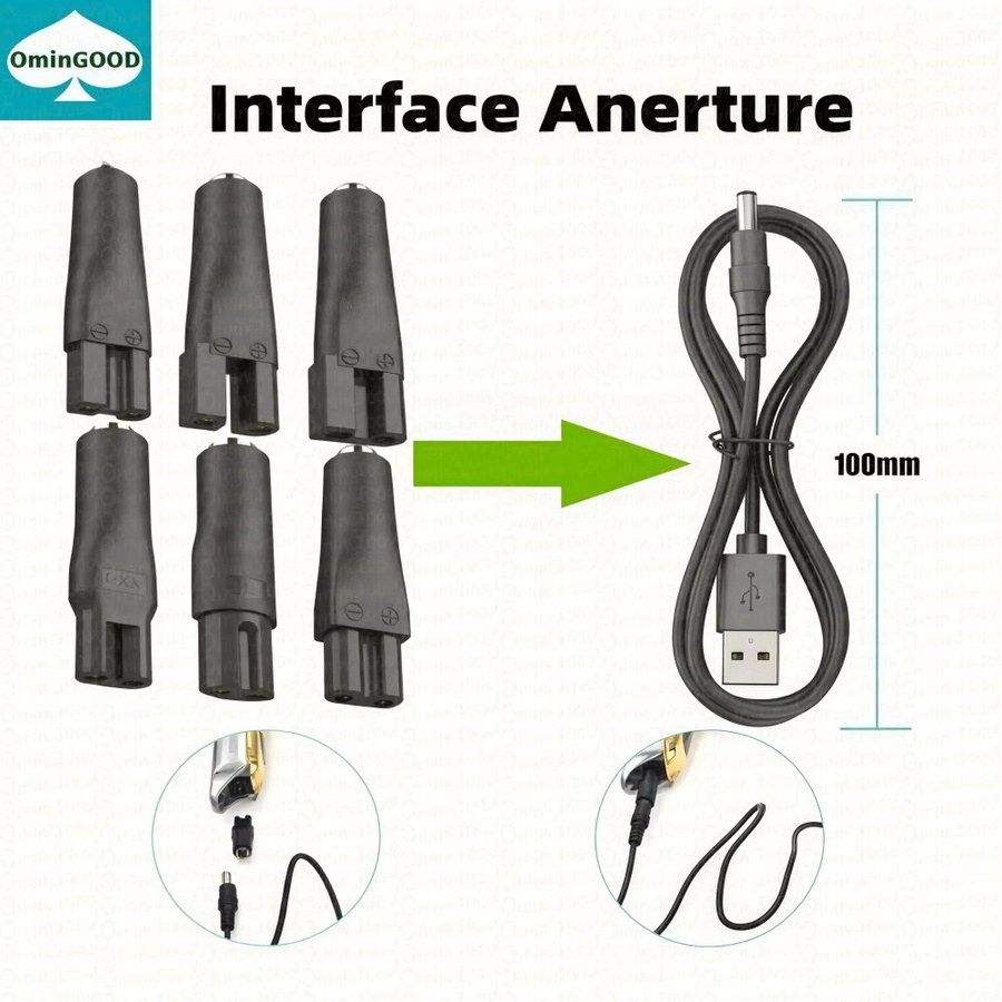 8-teiliges USB-C Ersatz-Ladegerät Set 5V mit USB-Adapter für Haarschneidemaschinen, Bartschneider und Rasierer, Schwarz - Bild 3