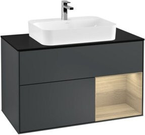 V&B Waschtischunterschrank Finion 100 mit LED-Beleuchtung und Regalfach, Wandmontage, Lackiert - Bild 1