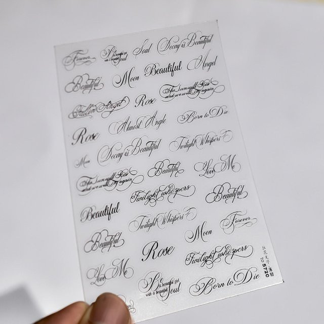 Rd lala Nagelkunst Aufkleber, Weiße Kalligraphie Schriftzeichen, 5D Geprägt - Bild 1