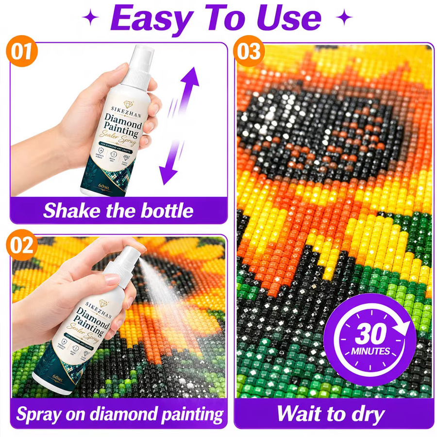 SIKEZHAN Diamantmalerei-Versiegelungsspray für Perlen und Edelsteine, glänzendes Finish, transparent, 60ml - Bild 6