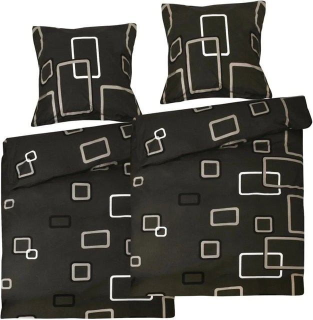 Beautissu Noa Bettwäsche 2er Set aus Renforcé Baumwolle mit Ornamente in Anthrazit, Bettbezug Breite: 155 cm, Höhe: 220 cm und Kissenbezug Breite: 80 cm, Höhe: 80 cm - Bild 1