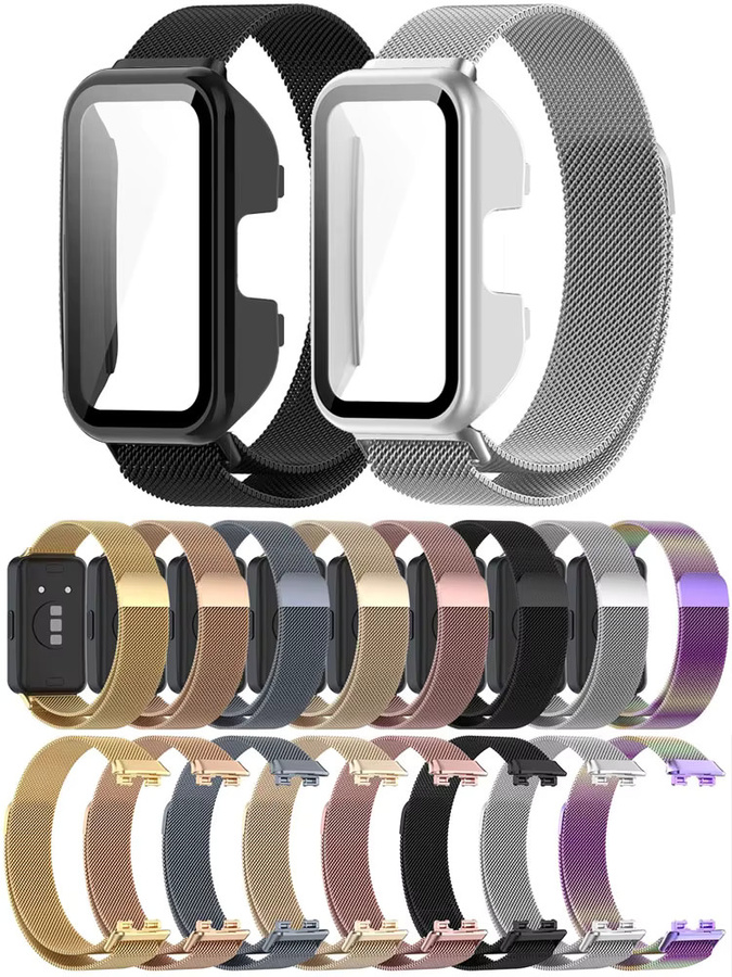 Huawei Armband und Schutzhülle, Milanaise, Schwarz, Huawei Band 8 9 10 - Bild 5