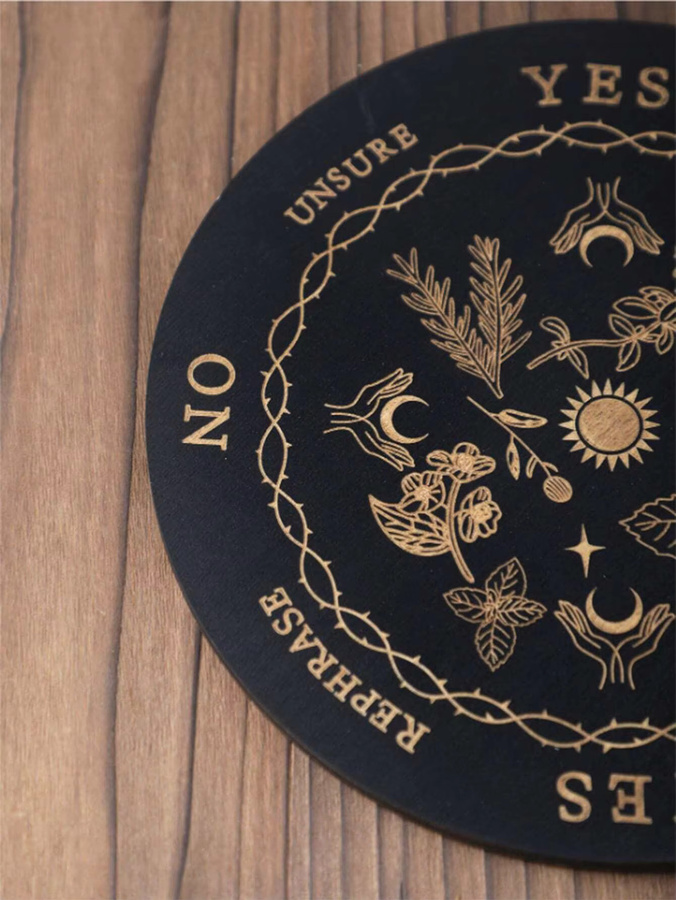 YOCITY Pendelbrett aus Holz mit Mond und Sternen in Schwarz, rundes Meditationsbrett für deinen metaphysischen Altar - Bild 3