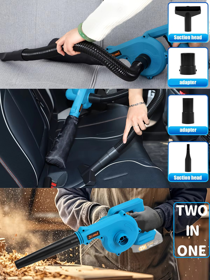 Kabelloser Laubbläser Jemi in Blau mit Akku und verschiedenen Aufsätzen zur Staub- und Blattreinigung - Bild 7