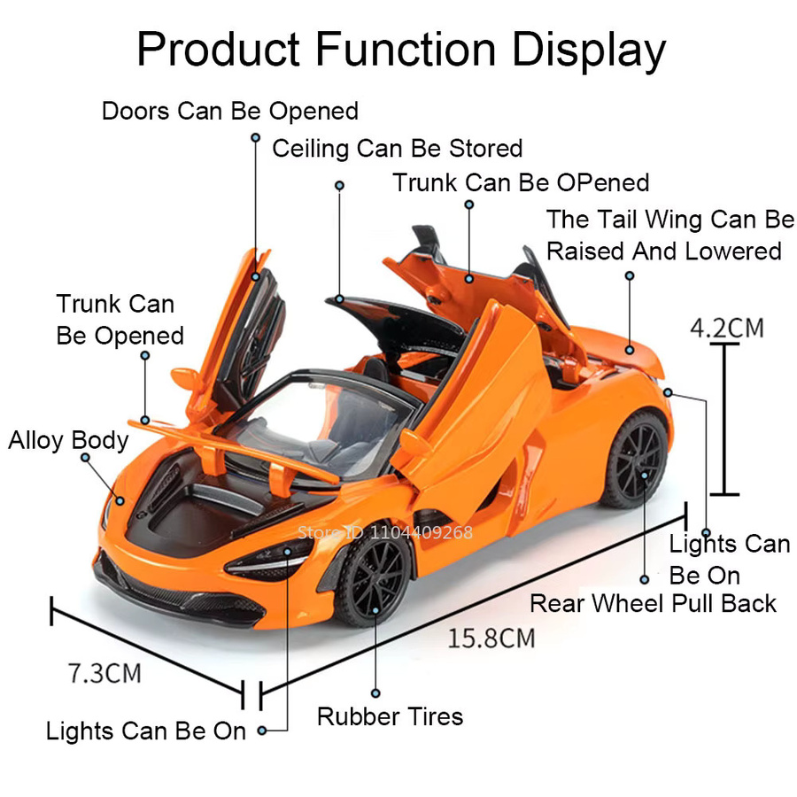 MAKEDA 720S Senna Sportwagen, Modell, 1:32, Metalldruckguss, mit Licht und Sound - Bild 2