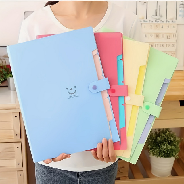 A4 Mehrschichtiger Aktenordner aus Kunststoff mit Schnappverschluss in Blau und Multicolour für die Dokumentenaufbewahrung - Bild 1