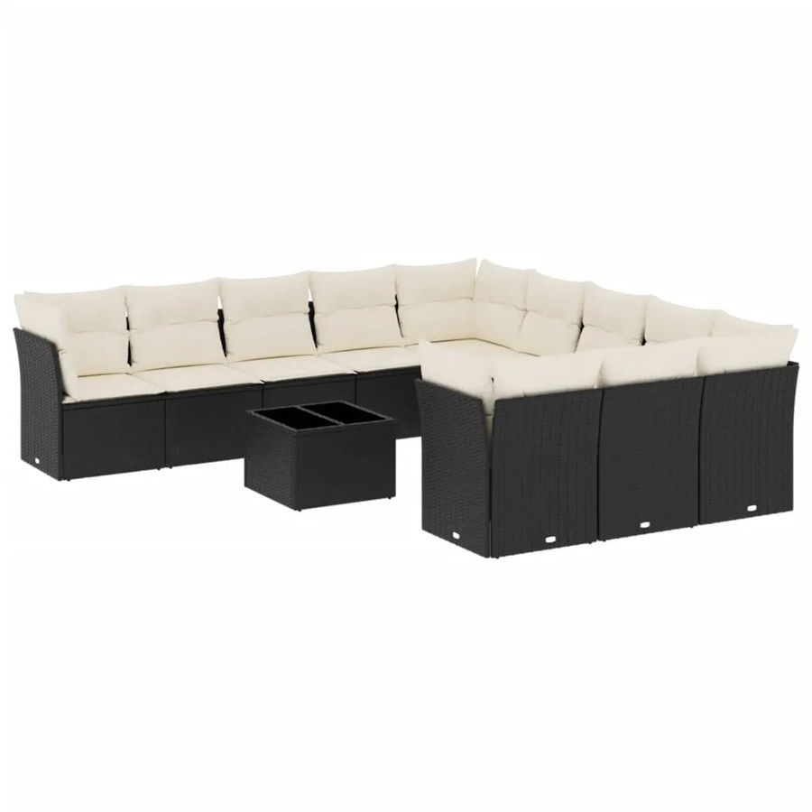 vidaXL 12-tlg Garten-Sofagarnitur Modell 3 aus Poly Rattan in Schwarz mit Kissen - Bild 2