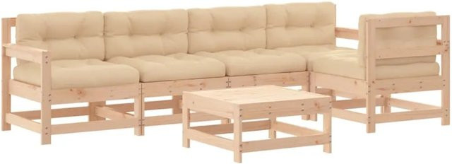 vidaXL 6-tlg Garten-Lounge-Set aus massivem Kiefernholz mit Kissen in Beige und rustikaler Optik - Bild 1