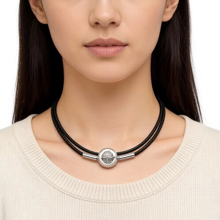 Thaddaeus Halskette, gewachste Baumwolle, schwarz, 925 Sterlingsilber, Unisex - Bild 3