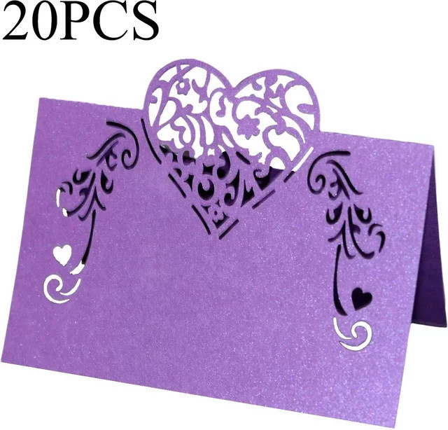 20 Stück Herzförmige Tischkarten aus Papier in Rosa und Lila für Hochzeiten und Valentinstag - Bild 1