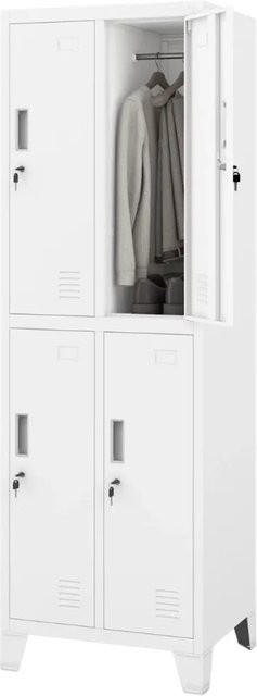 JAN NOWAK Umkleideschrank BARTEK mit 4 Abteilen, Schließfachschrank aus Metall in Weiß, H x B x T: 172 x 55,9 x 45 cm - Bild 1
