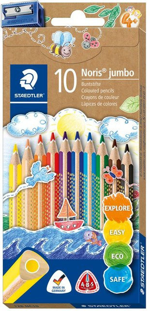 Staedtler Noris color Jumbo Buntstifte mit Spitzer Set, 10er-Set, Multicolor, aus Holz, FSC-zertifiziert - Bild 1
