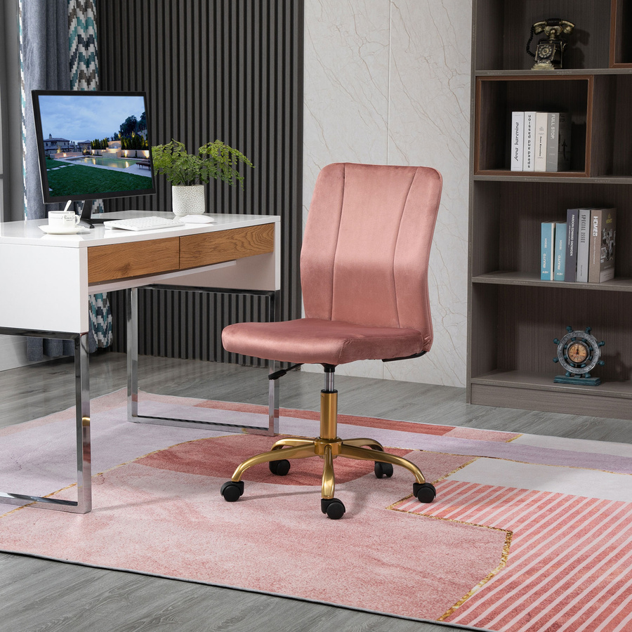 Vinsetto Bürostuhl von Aosom in Rosa und Gold, ergonomischer Samt-Schreibtischstuhl mit 360 Grad Drehung und höhenverstellbarer Rückenlehne, B/T/H: 56 x 60 x 102 cm - Bild 2