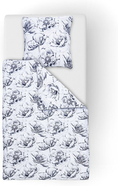 DONE Bettwäsche aus Mako-Satin in Weiß mit floralem Naturdesign für Erwachsene - Bild 1