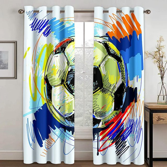 Yiran Furniture Vorhang mit Basketball-Graffiti-Muster in Multicolour, halbtransparent, Breite: 55 cm, Höhe: 120 cm - Bild 1