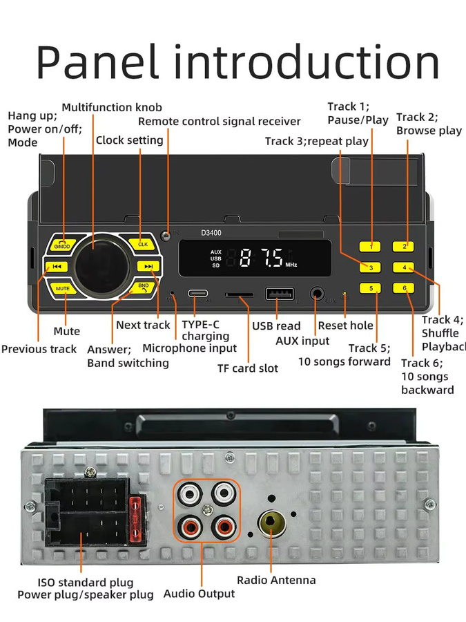 BQCC 1Din Autoradio mit Telefonhalterung und 7-Farben-Beleuchtung in Schwarz, Stereo-Player mit FM, USB, SD und AUX - Bild 4