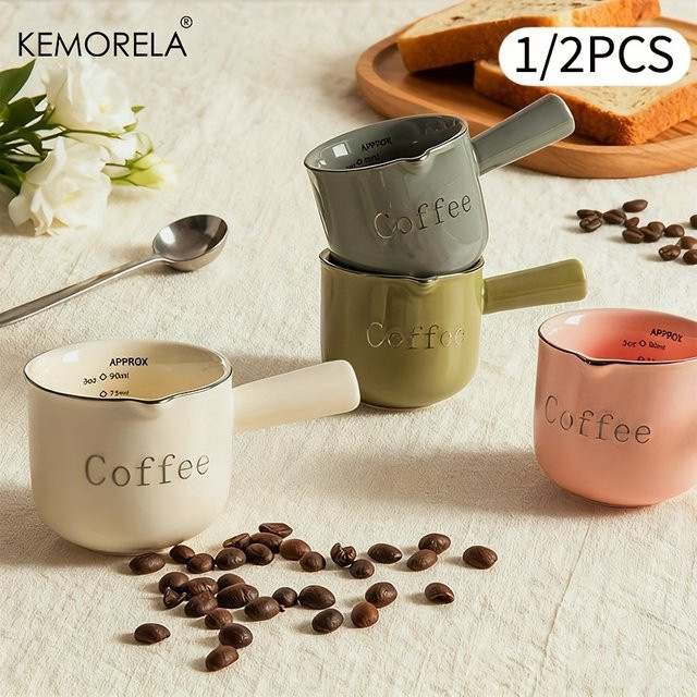 KEMORELA Keramik Messbecher mit Skala für Espresso und Milch, 90 ml, Rosa/Grau - Bild 1