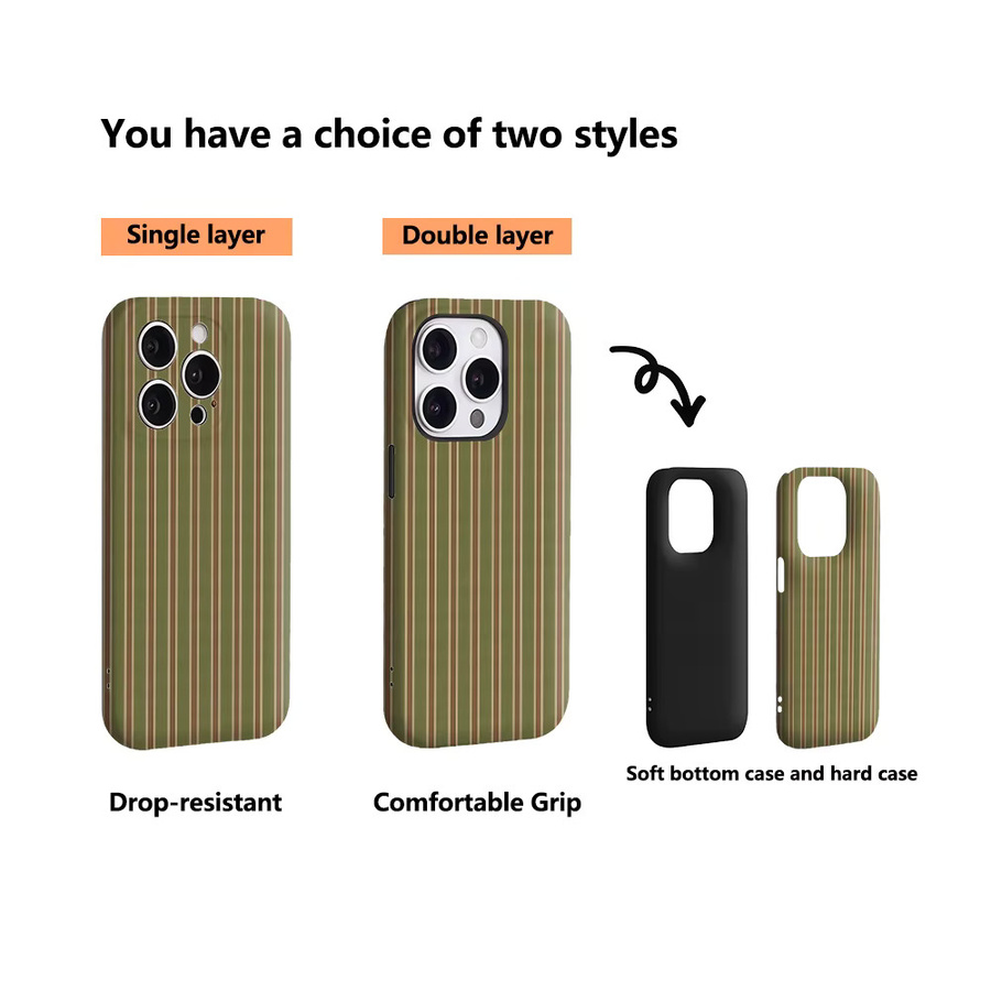 Handyhülle im Vintage-Design mit grünen Streifen für Apple iPhone 17 16 15 14 13 12 11 Pro Max Plus mit doppelschichtiger Rückseite - Bild 2