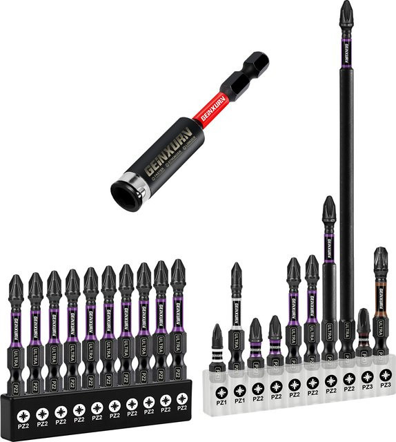 Geinxurn Impact Magnetisches Pozi-Schraubendreher-Bit-Set mit Bithalter und Aufbewahrungsorganisator (PZ1, PZ2, PZ3) - Bild 1