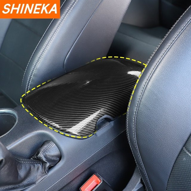SHINEKA Carbon Faser Dekoration für Ford Mustang ab 2015 Mittelkonsole Armlehne Box Panel Abdeckung in Schwarz - Bild 1