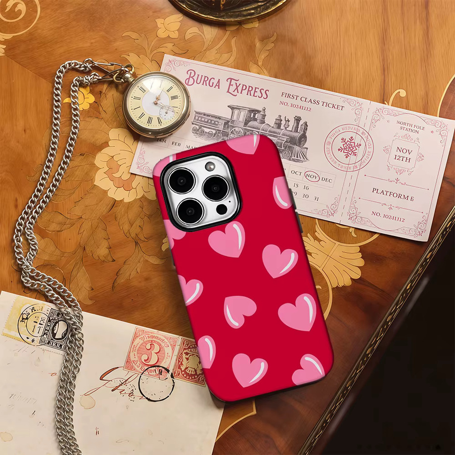 Potdemiel Handyhülle mit Herz-Design in Rot und Rosa für iPhone Modelle, doppelschichtige Rückseite - Bild 4