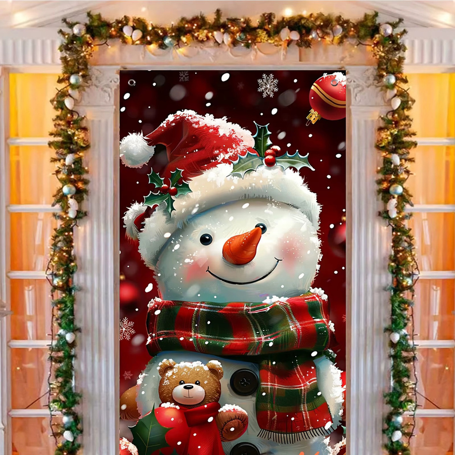 WINTOGETHER Weihnachtsschneemann Türabdeckungsvorhang aus Polyester, Weihnachtsdekoration Hintergrundwand, Mehrfarbig, B: 180 cm, H: 90 cm - Bild 3