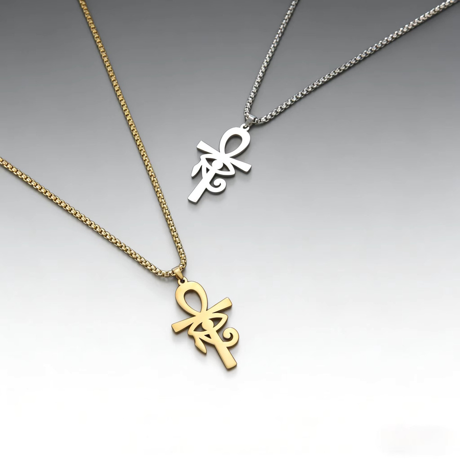 Lemegeton Halskette Ankh Auge des Horus, Edelstahl, Gold, Unisex - Bild 3