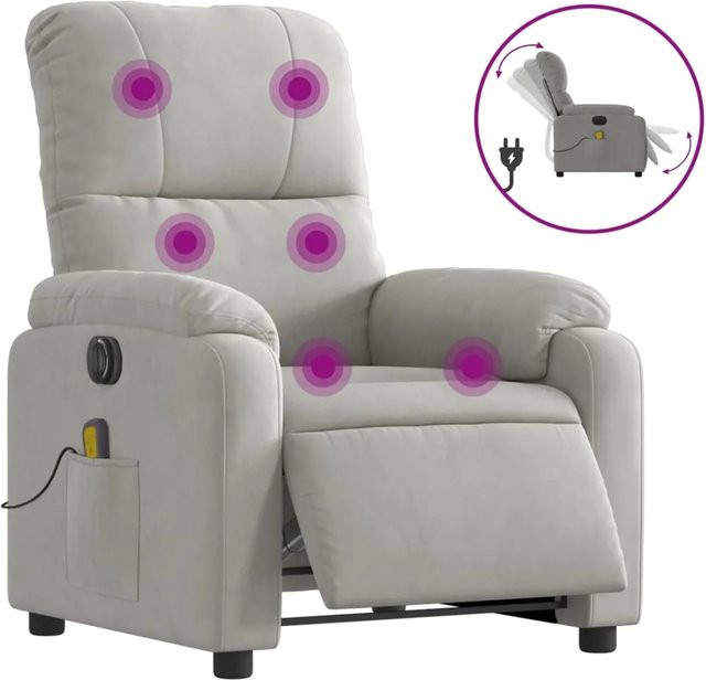 vidaXL Elektrischer Massagesessel Relaxsessel aus Mikrofasergewebe in Hellgrau - Bild 1