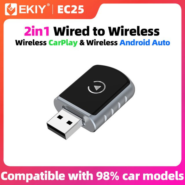 EKIY 2in1 Wireless CarPlay Adapter und Android Auto Dongle Smart AI Box in Schwarz für Fahrzeuge mit kabelgebundenem CarPlay - Bild 1
