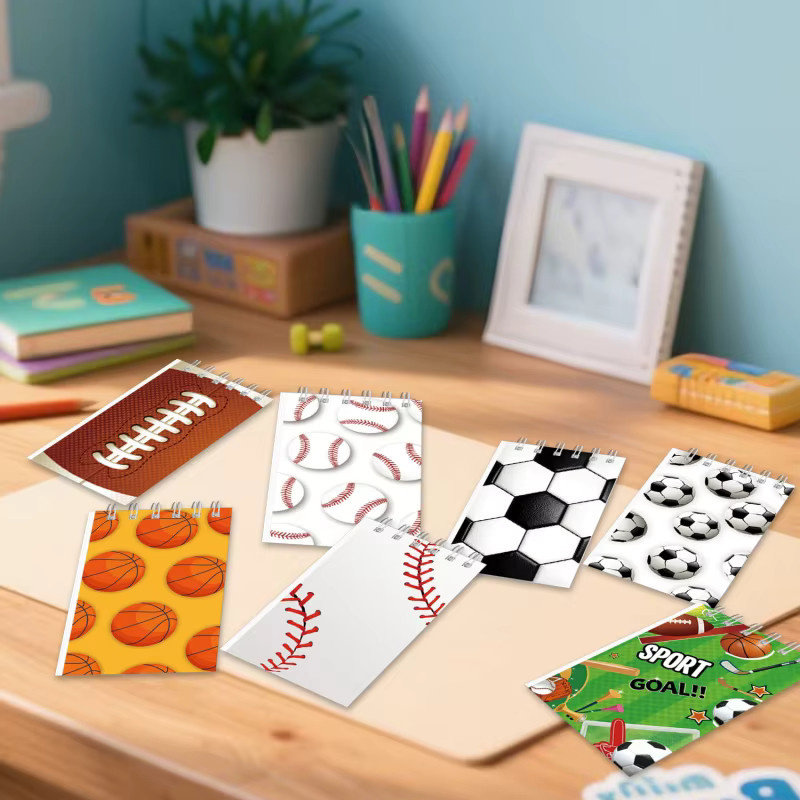 Mini-Notizblock Set mit Fußball, Volleyball, Basketball und Rugby Motiven, liniertes Notizbuch aus Karton in Mehrfarben - Bild 4