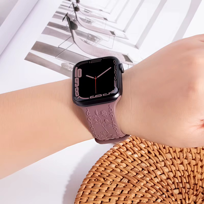 Uhrenarmband Silikon, Blumen Gravur, Schwarz, Unisex - Bild 3