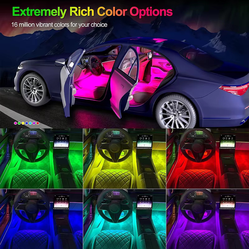 Yilaie Universal Neon LED Auto Umgebungslicht RGB Fußstreifen mit App-Steuerung und Fernbedienung für SUV und Offroad Fahrzeuge in Multicolour - Bild 6