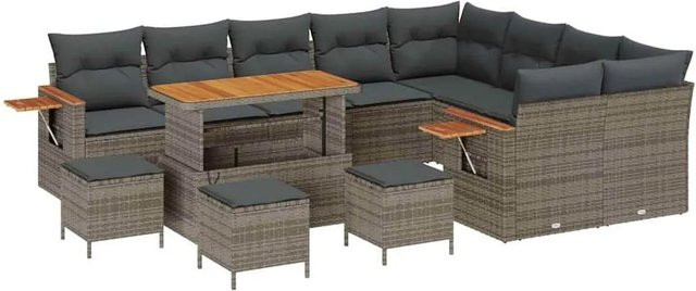vidaXL Gartensofa-Set aus Poly-Rattan in Grau mit 14-teiligem Set inklusive Kissen und Stauraumfunktion - Bild 1